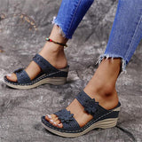 Women's Vintage Flower Deco Lightweight Platform Wedge Sandals