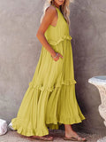 Romantic Ruffles Swing Sleeveless Halter Maxi Dress for Women