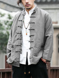 Mens Comfy Solid Color Full Button Linen Shirts