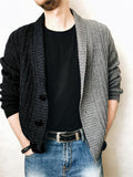 Creative Color-Blocking Knitted Single-Breasted Long-Sleeved Sweater