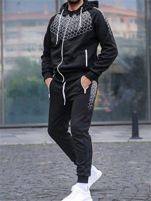 Relaxed Honeycomb Printing Men's Full Zip Suit