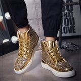 Hip Hop Waterproof Lace Up Sequin Rivet Boots for Men