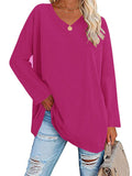 Women's V Neck Long Sleeve Cozy Loose Cotton Tops