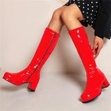 Patent Leather High Square Heels Long Boots