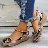 Ladies Ethnic Style Embroidered Ankle Strap Loafers