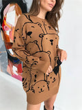 Adorable Animal Print Round Neck Loose Knit Pullover Sweeter Sweater