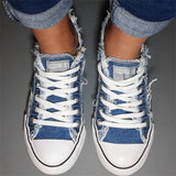 Classic Summer Round Toe Lace Up Raw Edge Female Canvas Shoes