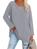 Women's V Neck Long Sleeve Cozy Loose Cotton Tops