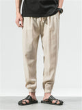 Men Cotton Linen Lightweight Drawstring Pants