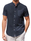 Male Cozy Short Sleeve Slim Fit Stand Collar Shirts