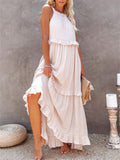 Romantic Ruffles Swing Sleeveless Halter Maxi Dress for Women