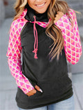 Spring Autumn Comfort Plaid Sleeve Ladies Splice Hoodies