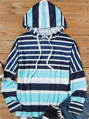 Contrast Color Stripe Long Sleeve Hoodies