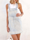 Female Trendy Street Blue Short Denim Suspender Dress