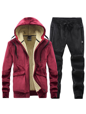 Men's Winter Cozy Lamb Wool Sports Two-piece Sets