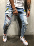 Men Slap-up Frayed Hand Painted Patchwork Jeans