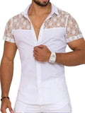 New Men's Lace Mesh See Through Sexy Shirts