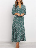 Classy High Waisted Vintage Floral V Neck Long Dresses For Women