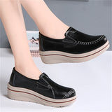 Korean Style Women Walking Leather Plus Size Round Toe Loafers