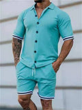 Men's Street Snap Lapel Button Short Sleeve Shirt + Drawstring Shorts