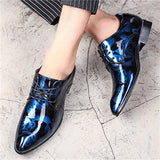 Men's Trendy Mini Floral Front Lace Up Bright PU Dress Shoes