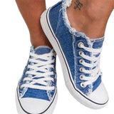 Classic Summer Round Toe Lace Up Raw Edge Female Canvas Shoes