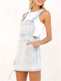 Female Trendy Street Blue Short Denim Suspender Dress