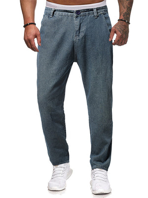 Men's Classic Straight Leg Mid Waist Cozy Office Blue Jeans