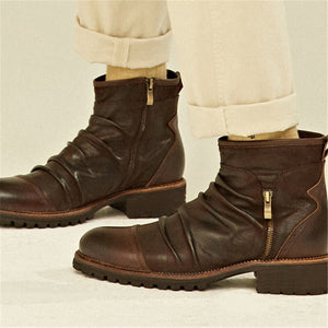 Men Split Leather Drape Design Boots