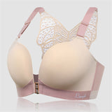 Women's Back Butterfly Embroidered Front Closure Soft Bras - Nude