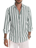 Men's Casual Fashion Button Up Long Sleeve Striped Shirts