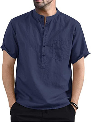 Solid Color Short Sleeve Shirts With Pocket