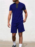 Men's Summer Crew Neck Quarter-Zip Short Sleeve Top + Sports Shorts