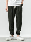 Men Cotton Linen Lightweight Drawstring Pants