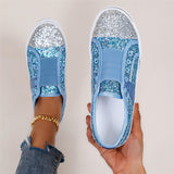 Women's Slip on Sequined Patchwork Flat Sneaker Shoes