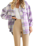 Women Lovely Plaid Long Sleeve Pockets Woolen Coats for Winter