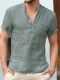 Men's Casual Comfy Short Sleeve Holiday Linen Shirts for Summer