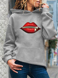 Women's Trendy Zipped Lips Print Long Sleeve Pullover Hoodies