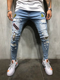 Men Slap-up Frayed Hand Painted Patchwork Jeans