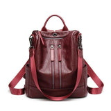 Women's Soft Leather Travel Leisure Multi-function Backpack