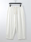 Comfy Embroidery Linen 2-Piece Contrast Color Shirt + Drawstring Full-Length Pants