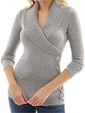 Comfortable Wrap Neck Long Sleeve Pullover Sweater