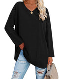 Women's V Neck Long Sleeve Cozy Loose Cotton Tops