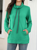 Trendy Kangaroo Pocket Funnel Collar Drawstring Sweatshirt for Lady