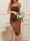 Sexy Female U Neck Backless High Slit Retro Pleated Velvet Dress