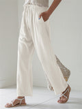 Women's Casual Solid Color Straight Leg Elastic Waist Wide Leg Pants