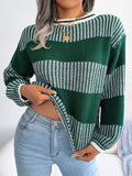 Comfy Contrast Color Leisure Long Sleeve Ladies Knitted Sweaters