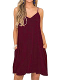 Women Sexy V-Neck Solid Color Slip Dresses