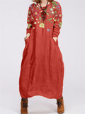 Female Comfort Round Neck Oblique Pockets Floral Printed Dresses