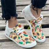 Super Cute Painting Keep Warm Lace Up Women Cotton Cloth Loafers